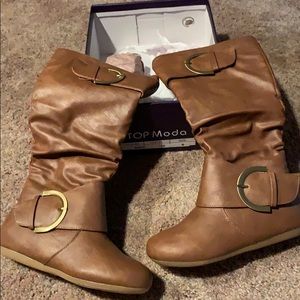 Top moda tan buckle boots